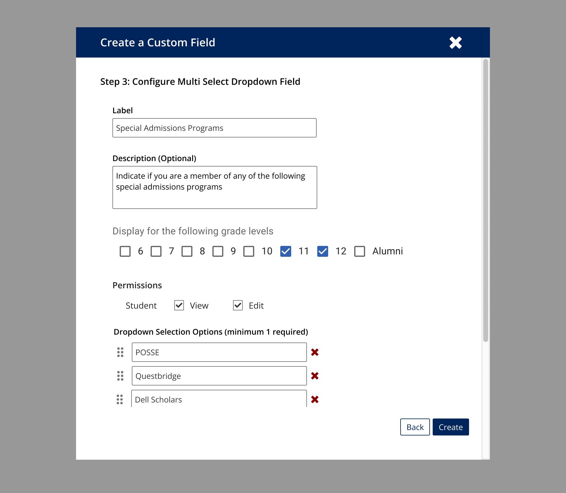 Step 3: configuring a multi-select dropdown field