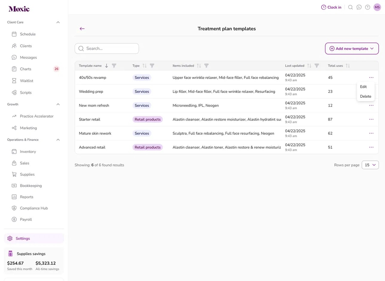 Treatment plan templates library